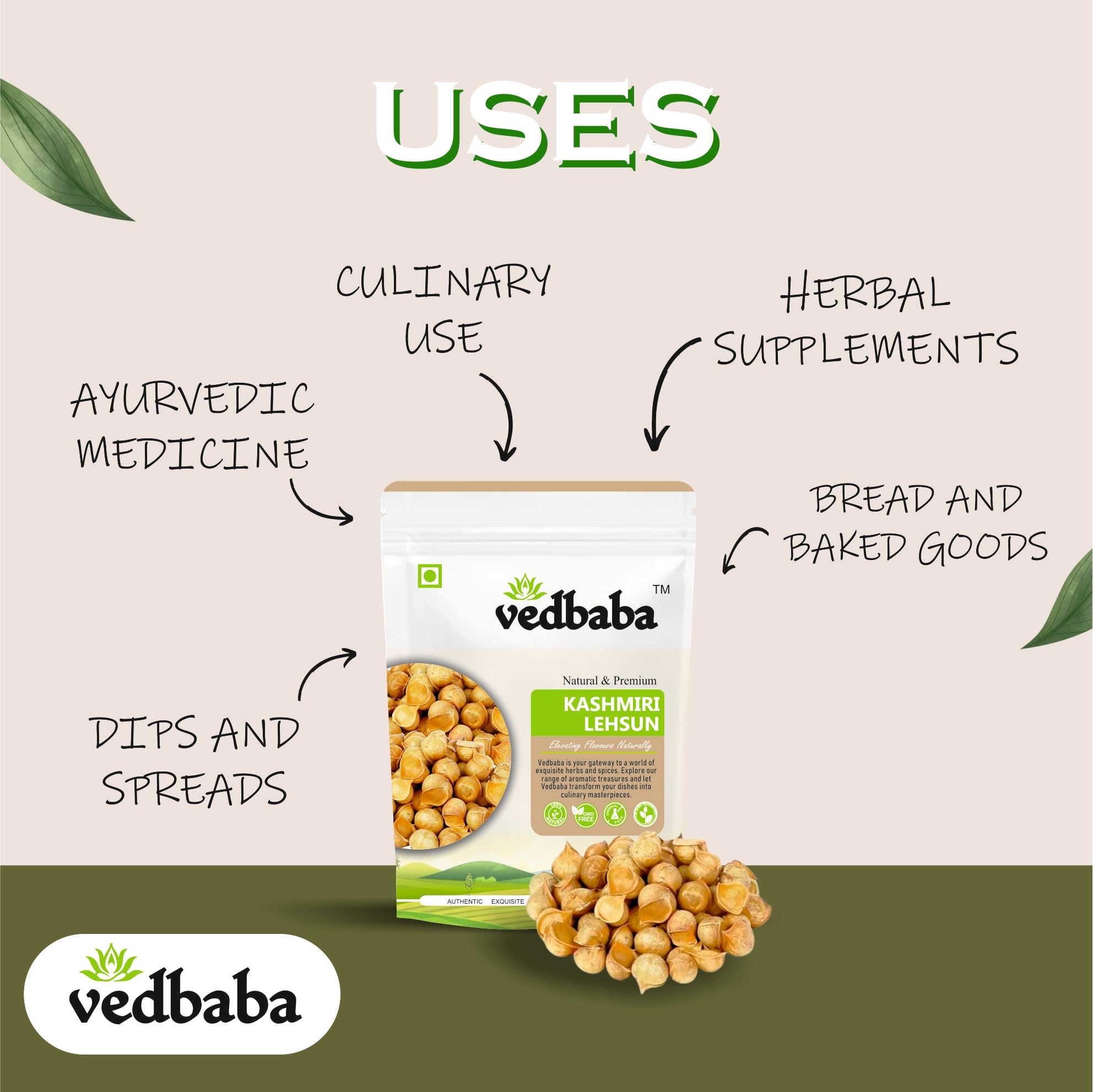 Vedbaba Kashmiri Garlic Kashmiri Lehsun Single Clove (100 GM) 1