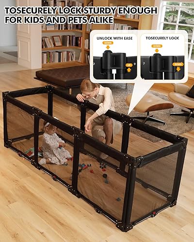 Miniatura 4 de Corralito extra ancho para bebés con malla resistente al calor, valla plegable de 8 paneles, barrera de seguridad para interiores y exteriores,