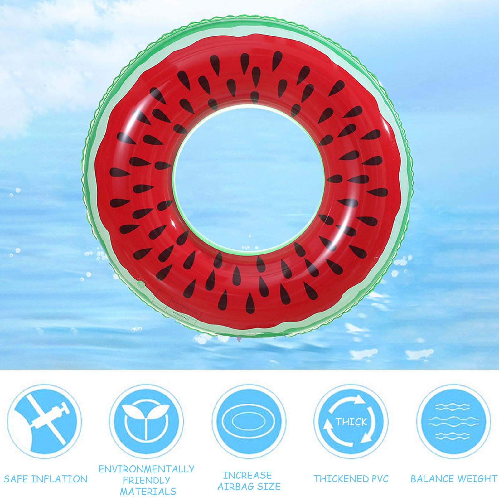 GWAWG 2-Pack Watermelon Pool Floats, Fun Inflatable Swimming Rings with Realistic Fruit Design - Image 3