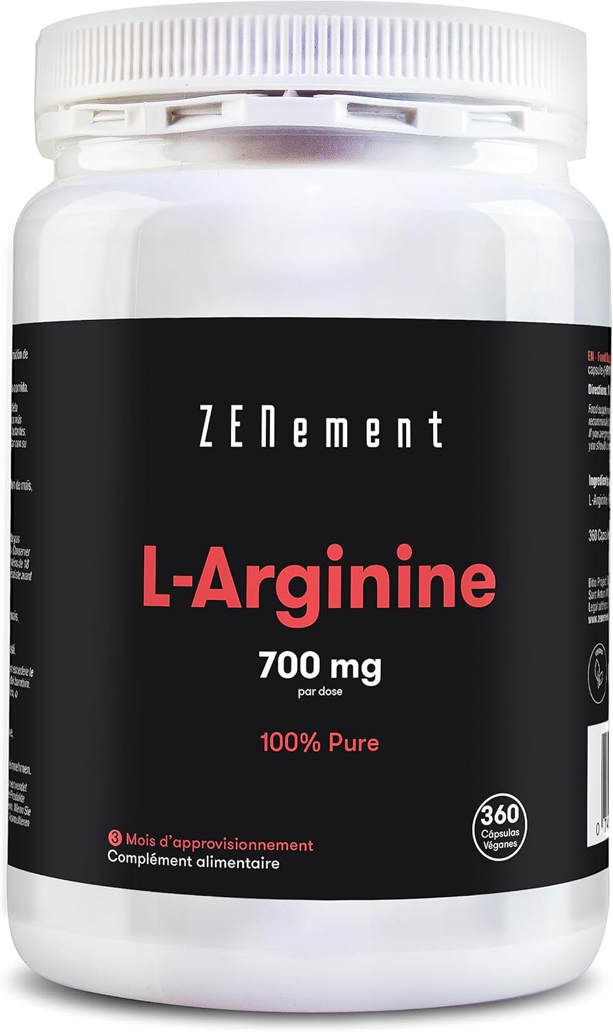 LArginine 100 Pure, 2800 mg (4 gélules), 360 Gélules Vasodilatateur, Soutient la Performance