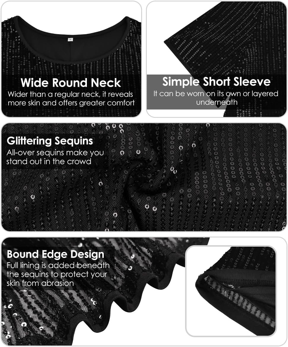 TIYOMI Plus Size Sequin Tops for Women Crewneck Party Tops Sparkly Slimming Tunics XL-5XL - Image 5