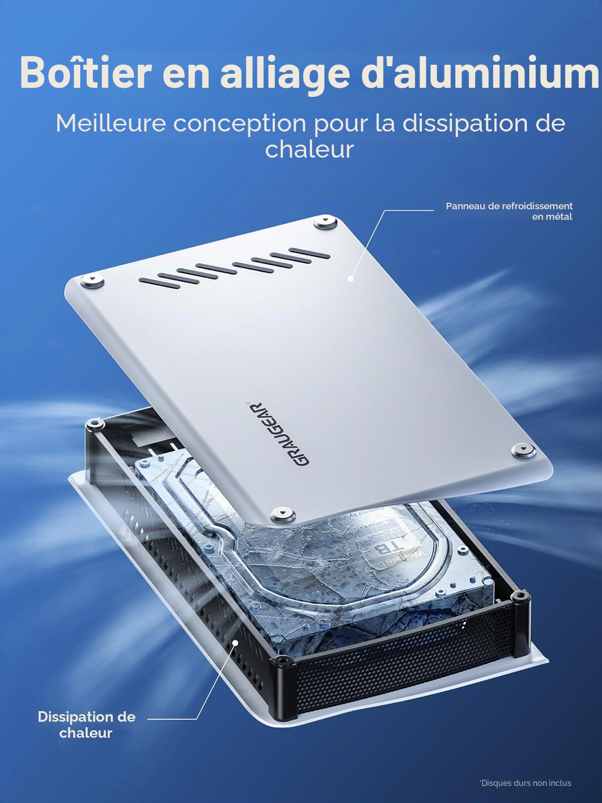 GRAUGEAR Disque Dur Externe 4TB - Compatible PS5/PS4, Haute Vitesse USB 3.2, Boîtier Durable en Aluminium, avec Câbles USB-C et USB-A