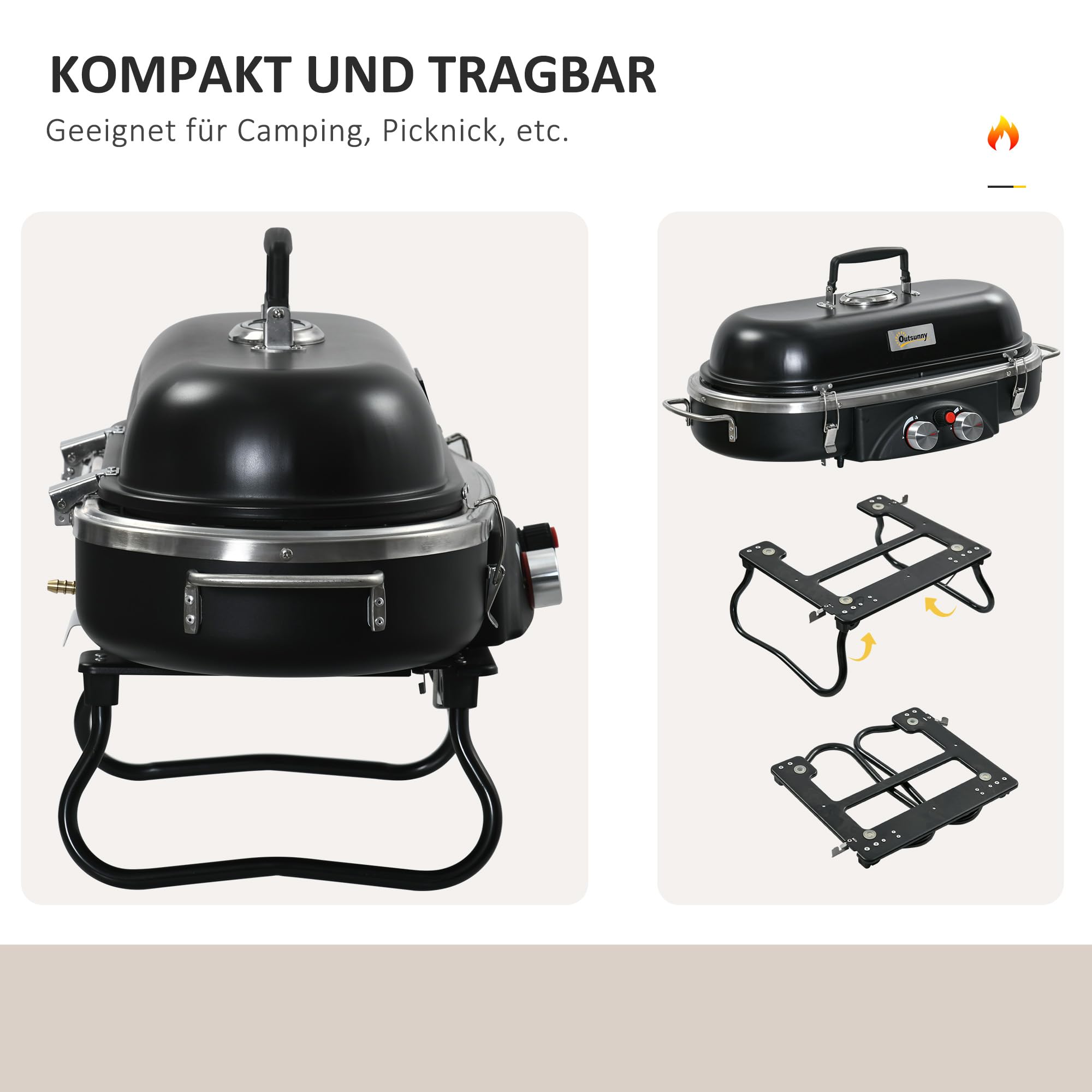 Grill gazowy 2,34 kW, składany, 2 palniki ze stali nierdzewnej