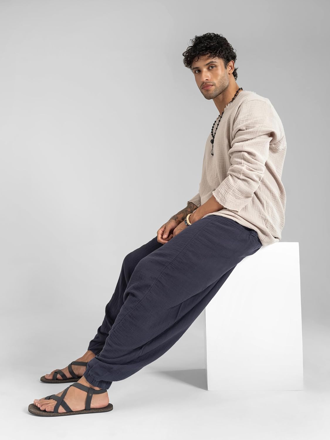 The Veshti Company Men's Goa Groove Harem Pants | Cotton Boho Joggers - Relaxed Fit - Yoga, Dance, & Travel - Image 8
