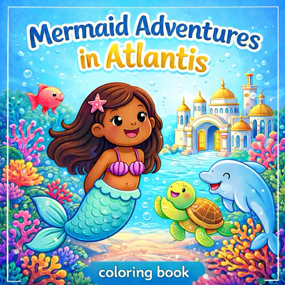 Mermaid Adventures in Atlantis: Coloring Book for children ages 3 - 8: Mermaid Adventures in Atlantis