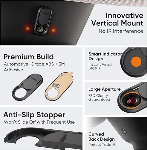 Miniatura 9 de Cubierta deslizante para cámara Tesla Modelo Y 3 Interior Cabina Cámara Privacidad Accesorio con Indicador Naranja – Protector deslizante Anti-Punto