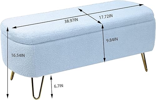 Miniatura 2 de Otomana azul con banco de almacenamiento, banco de entrada tapizado de piel sintética, otomana de almacenamiento moderna, otomana plegable