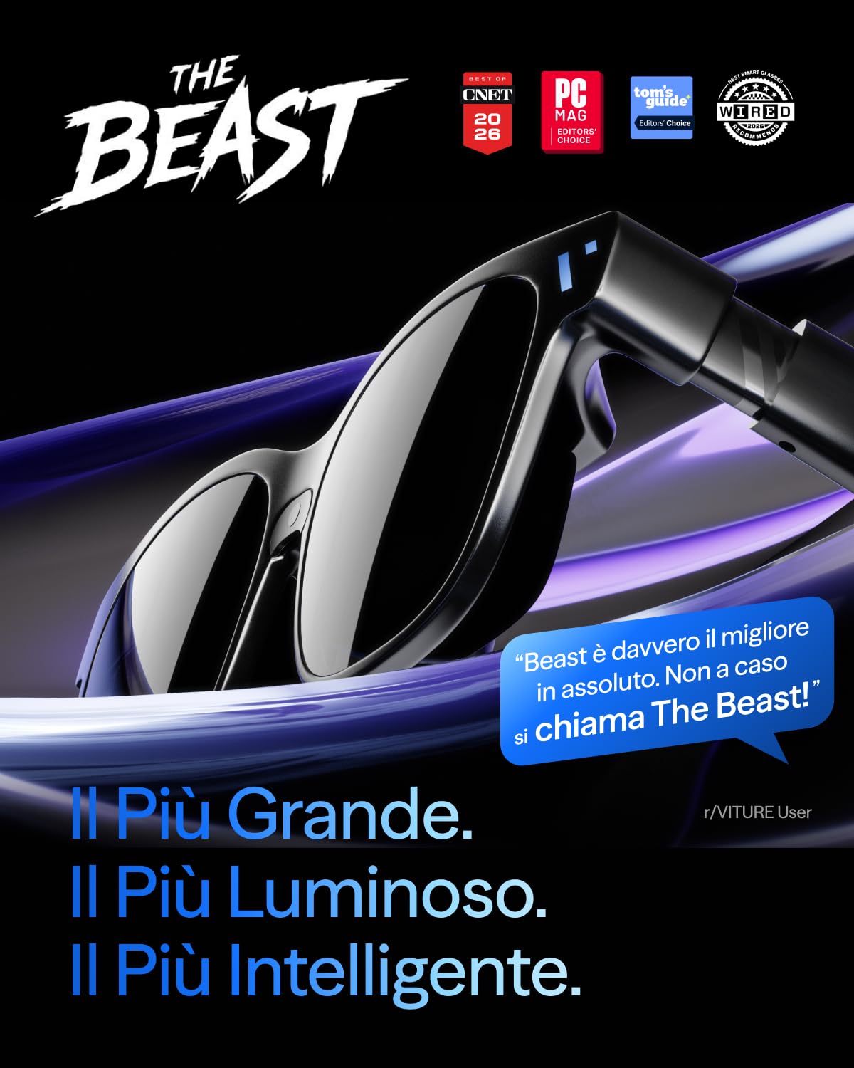 VITURE Beast Occhiali XR, 174” 1200p 58° FOV, VisionPair™ 3DoF Integrato, Oscuramento Dinamico, HARMAN Audio, Occhiali AR per iPhone/Android/Mac/PC/Switch 2 – I Più Grandi, Luminosi e Intelligenti