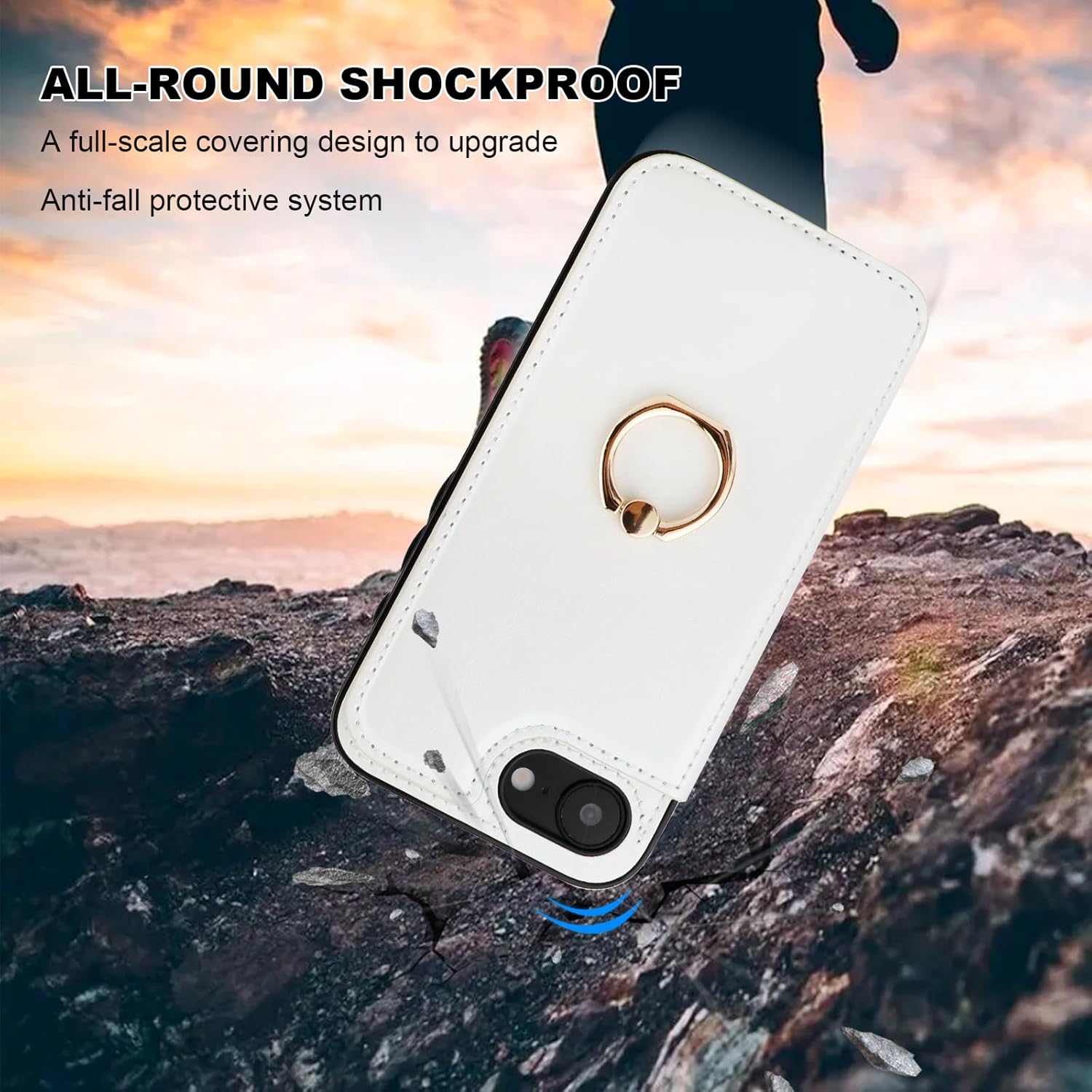 ONETOP for iPhone 16e Wallet Case with Card Holder, 360° Rotation Ring Kickstand RFID Blocking PU Leather Double Magnetic Clasp Shockproof Cover for Women and Girls 6.1 Inch (White) - Image 7