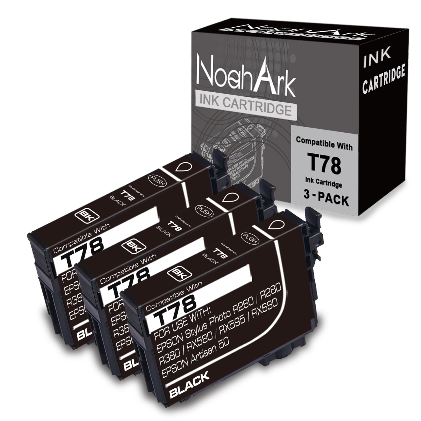 NoahArk 3 Packs T078 Remanufactured Ink Cartridge Replacement for Epson 78 use for Epson Artisan 50 Stylus Photo R260 R280 R380 RX580 RX595 RX680