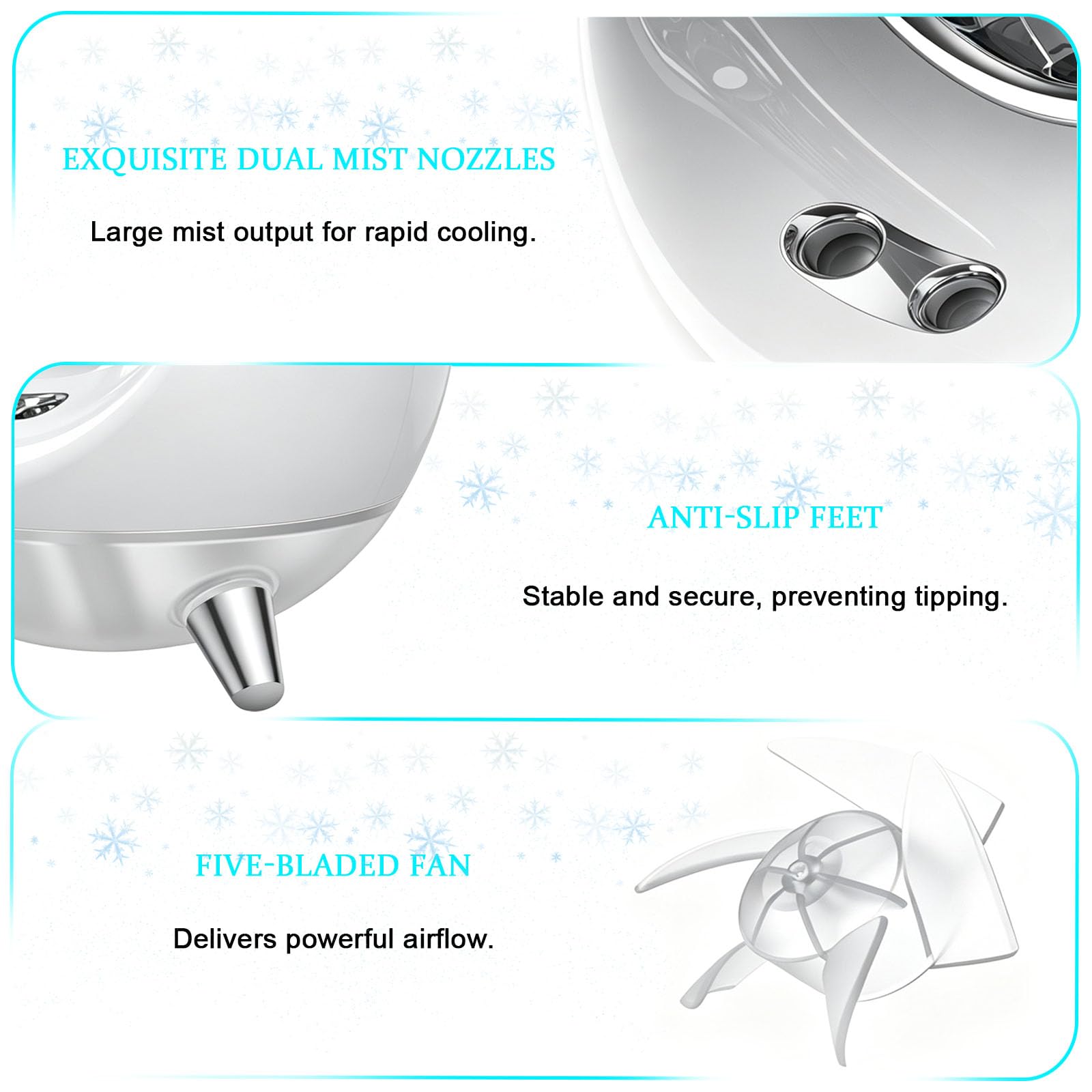 Condizionatore Portatile con Doppia Nebbia, Raffrescatore d'Aria 4 velocità | Mini Ventilatore da Tavolo con Luci LED, Silenzioso, Serbatoio 300ml, Autonomia Fino a 6 Ore, per Camera/Scrivania