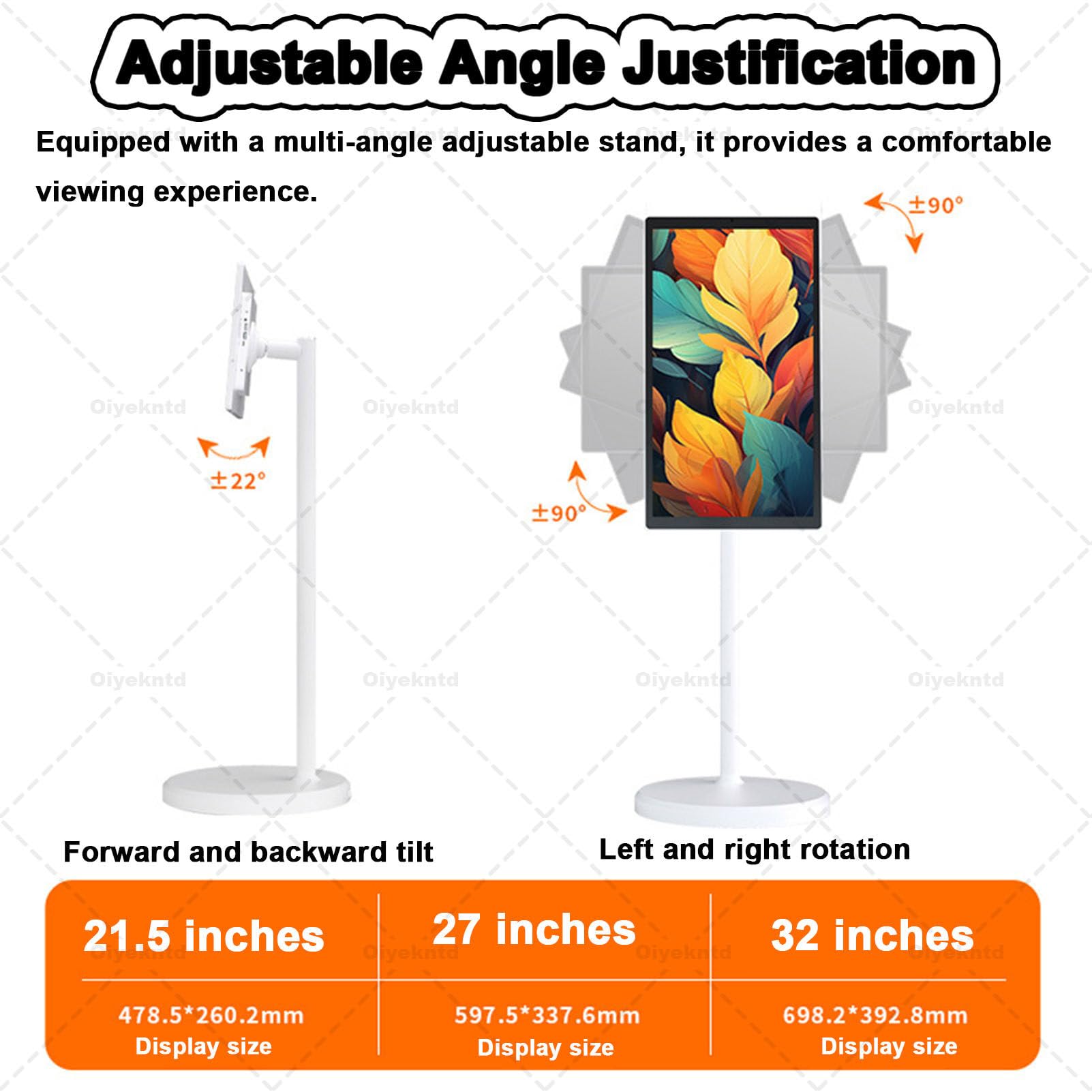 Monitor TV Portatile 1080p con Touch Screen, Smart TV su Ruote 8 GB + 128 GB, Supporta Google Store, Rotazione Completa, condivisione di più proiezioni 32Inch
