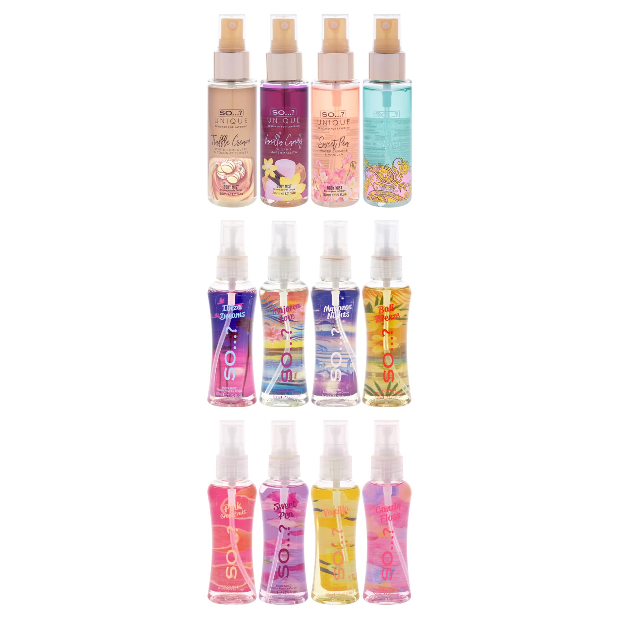 So…? Summer Escapes, Body Mist by So…? & Unique Womens Gift Sets Bundle, Body Mist Fragrance Spray (4x50ml) Pack of 3