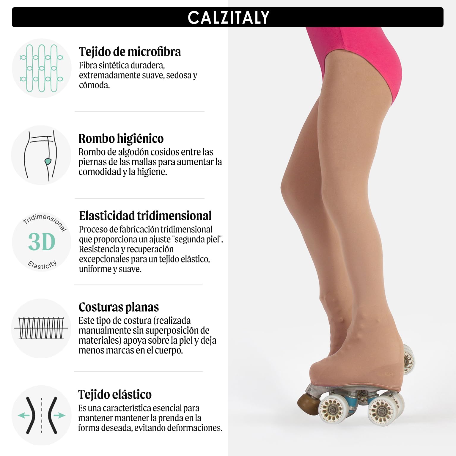 CALZITALY PACK 1/2 Medias Cubrepatin Para Niña – 70 DEN | Patinaje Artístico | Professional Skating | Natural, Negro | 6, 8, 10, 12 Años | Calcetería Italiana — view 2