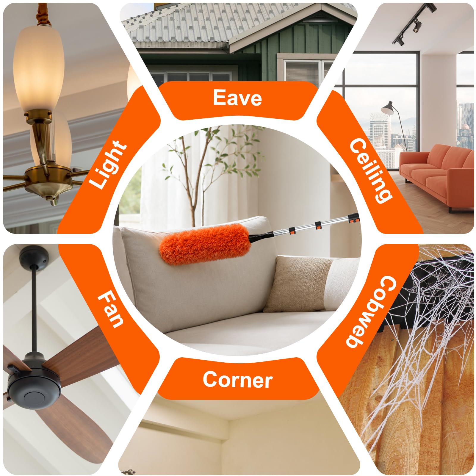SISUPASSIE Kit per spolverare alto soffitto 9,1 m, kit per la pulizia delle finestre con asta di estensione da 2,8 a 9,5 m, spolverino per ventilatori a soffitto, piumino in microfibra, lavavetri