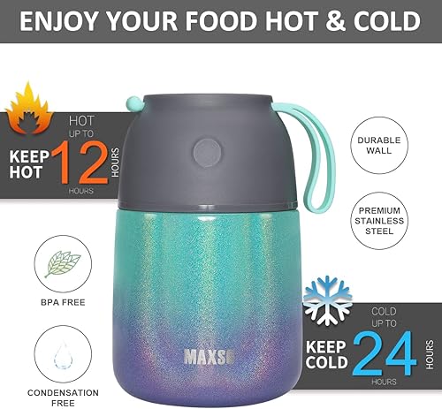 Miniatura 4 de Tarro térmico aislado para alimentos fríos y calientes para niños y adultos, recipientes térmicos de comida caliente para sopa de 17 y 24 onzas para