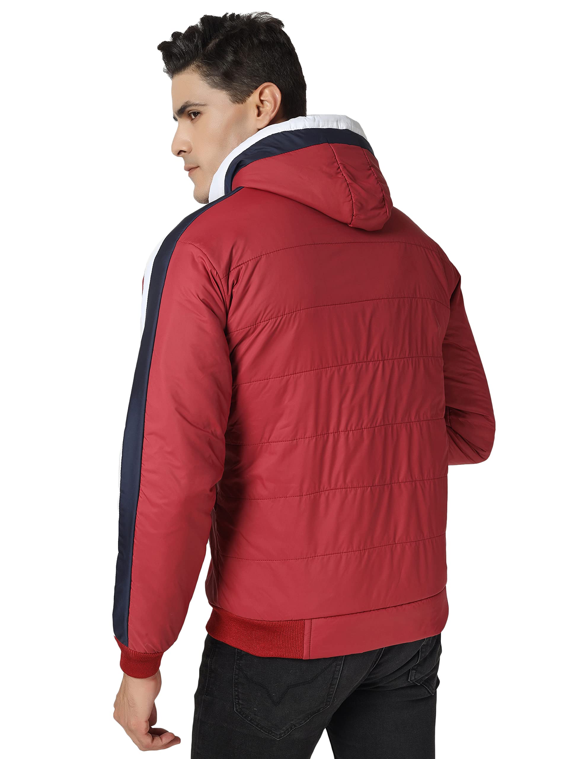 Ico Blue Stor Polyester Men's Solid Regular Hooded Neck Jacket (IN, Alpha, Large, Regular, MAROON2) 4