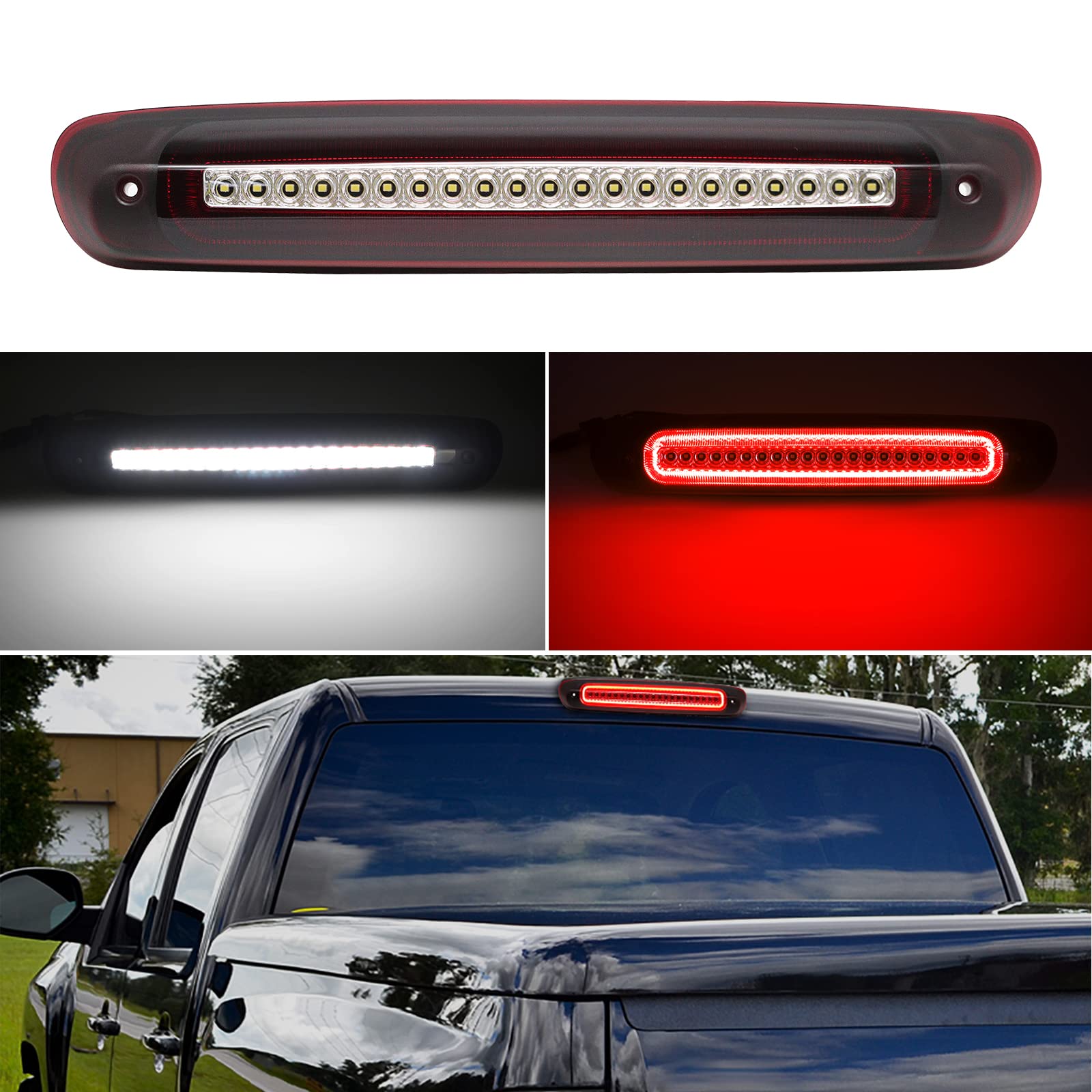 LED 3rd Third Brake Light Replacement for 2007-2013 Silverado Sierra 1500 2500 3500 HD Models, 2009-2010 H3T, Center High Mount Stop Lamp, Cab Roof Cargo Light, Aexploer 25890530