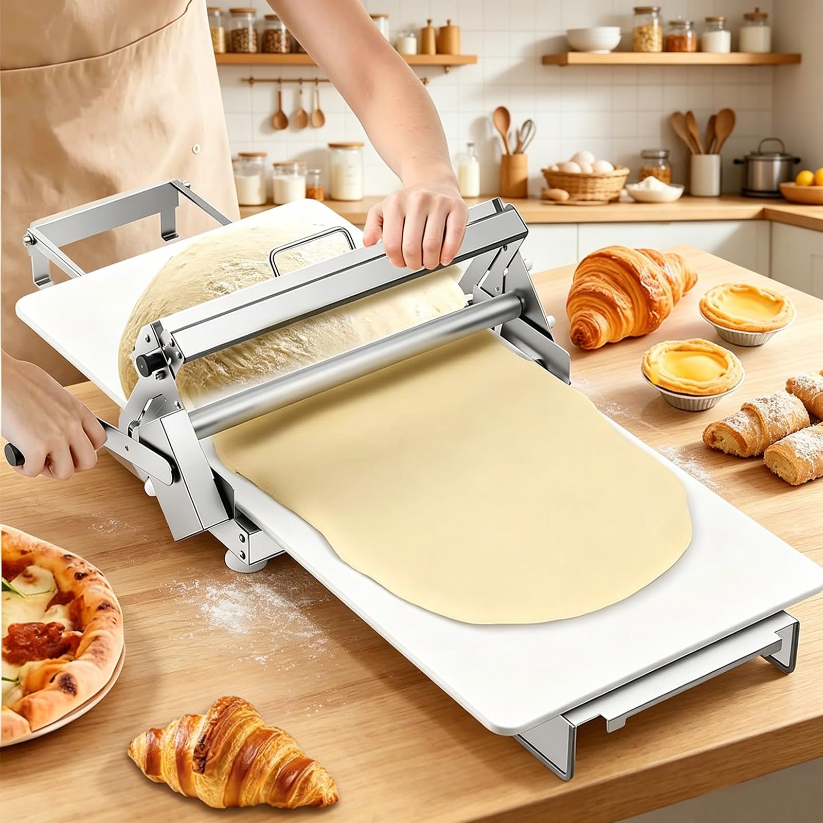 Sfogliatrice per Croissant, Macchina per Sfoglia Pieghevole Commerciale per Spessori da 0 a 25 mm, Pannello Antiaderente di Grandi Dimensioni, per Cucine Domestiche A400