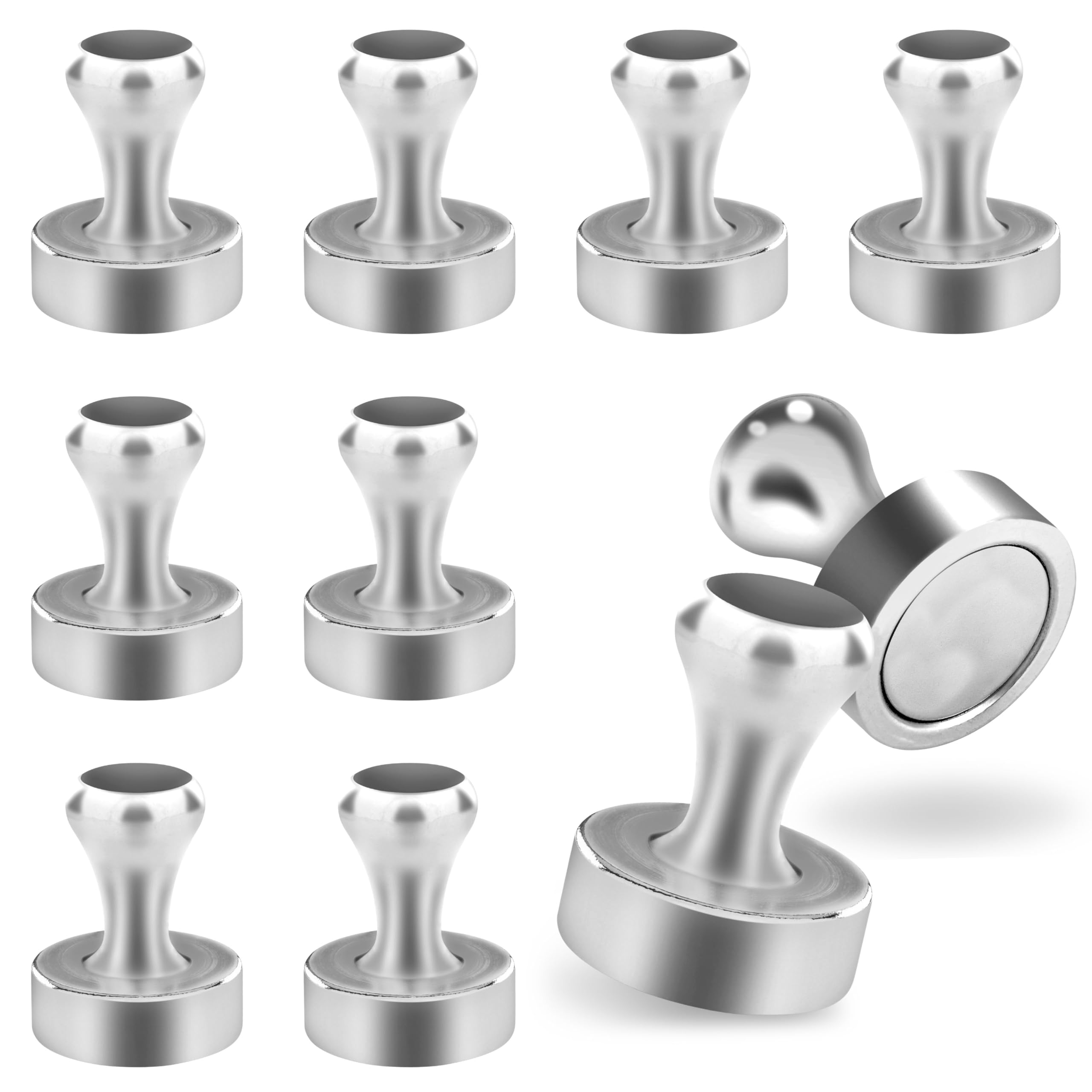 Poppstar 10 Cone Magnets, Extra Strong (Adhesive Force 12 kg, Diameter: 20mm; Height: 25mm), Silver