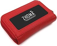 Vista 6 de Zhoma Tarjetero RFID de bolsillo con ventana para ID piel genuina S Rojo