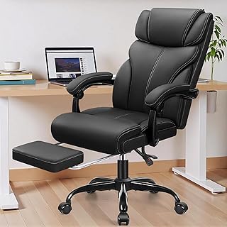 Silla de oficina, sillas ejecutivas de escritorio de cuero grandes y altas con reposapiés, silla ergonómica transpirable para computadora con respaldo alto ajustable, sillas giratorias de