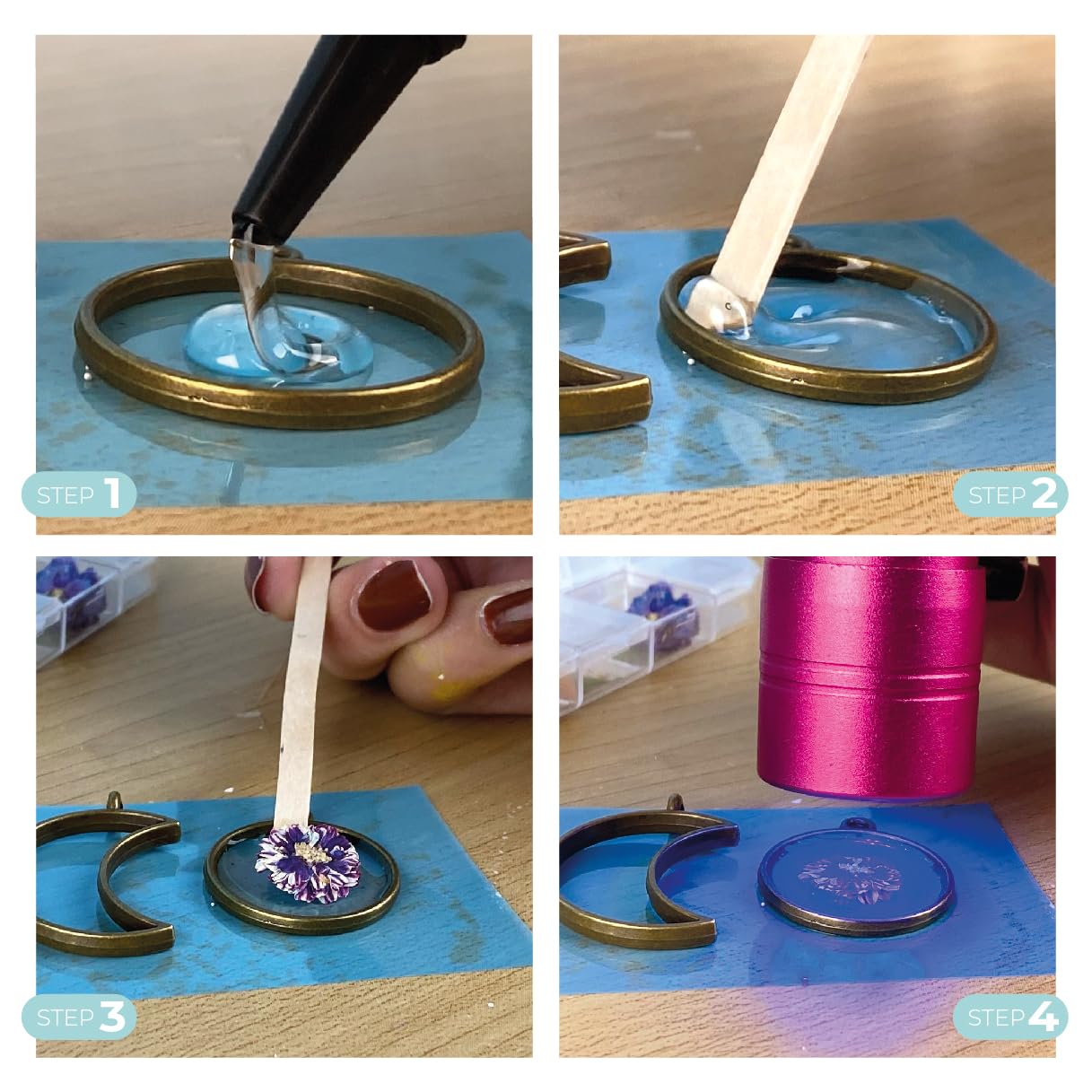 Resina UV Trasparente per Bijoux e Gioielli, indurimento Veloce, Filtro Anti-Ingiallimento, Effetto Acqua, facile da usare e Sicura, Crea i tuoi Bijoux in Resina (200 gr)