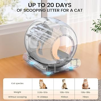 Self Cleaning Cat Litter Tray, 65L Self Cleaning Litter Box,Integrated Safety Protection Automatic Cat Litter Tray for Multiple Cats, with Mat/APP Control Electric Cat Litter Box