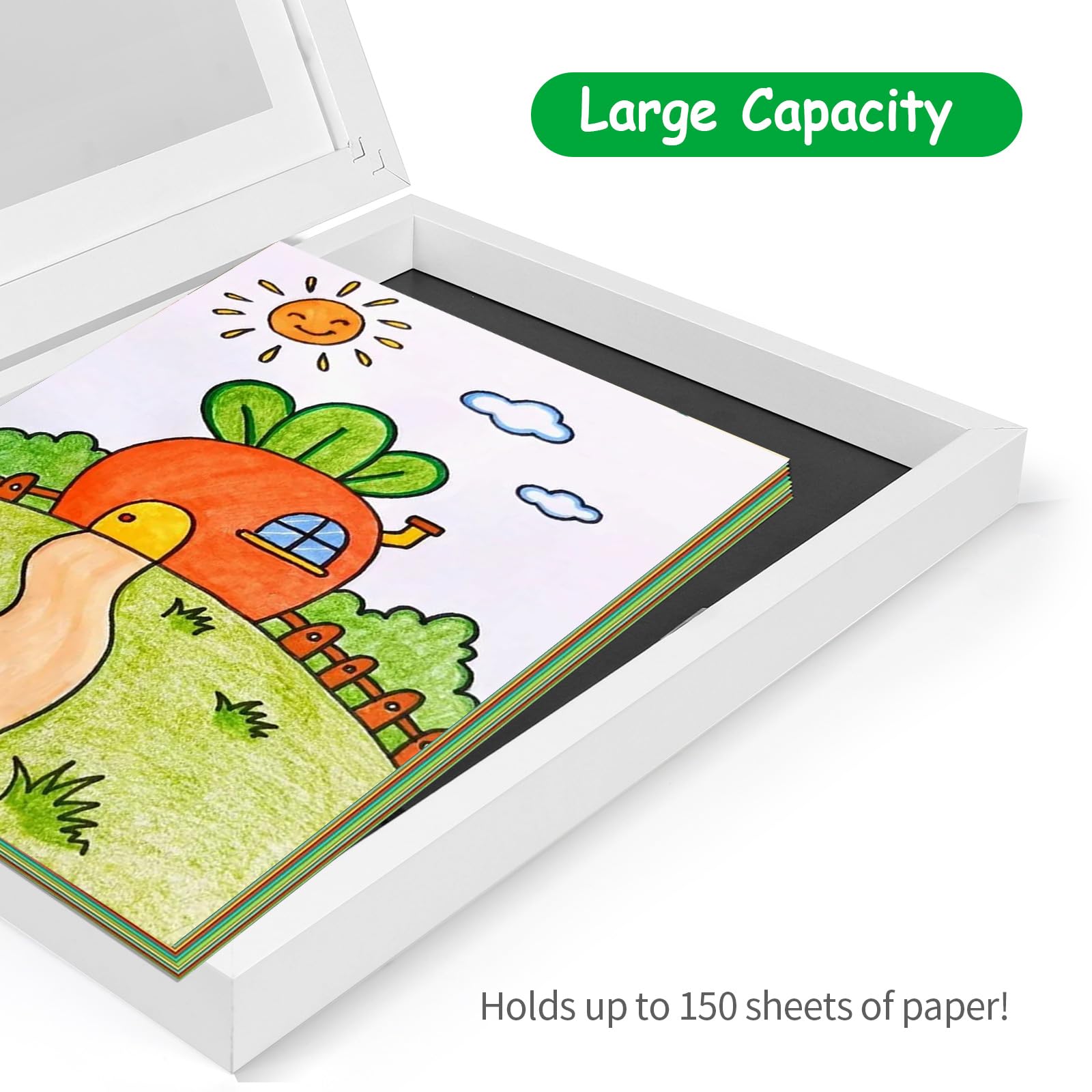 Portarretratos A4 21x30 cm madera abatible Para dibujos infantiles, 2 piezas Portarretratos A4 infantil apertura frontal para 150 fotos, para colgar & exponer, blanco A