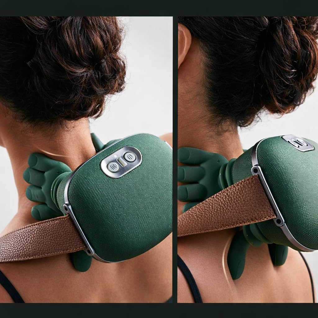 Appareil de Massage Cou et Épaules Électrique Chauffant avec Sangle – Masseur Cervical Pétrissant 3 Niveaux de Vitesse, Relaxant Musculaire Dos Nuque, Anti-Tensions, Portable