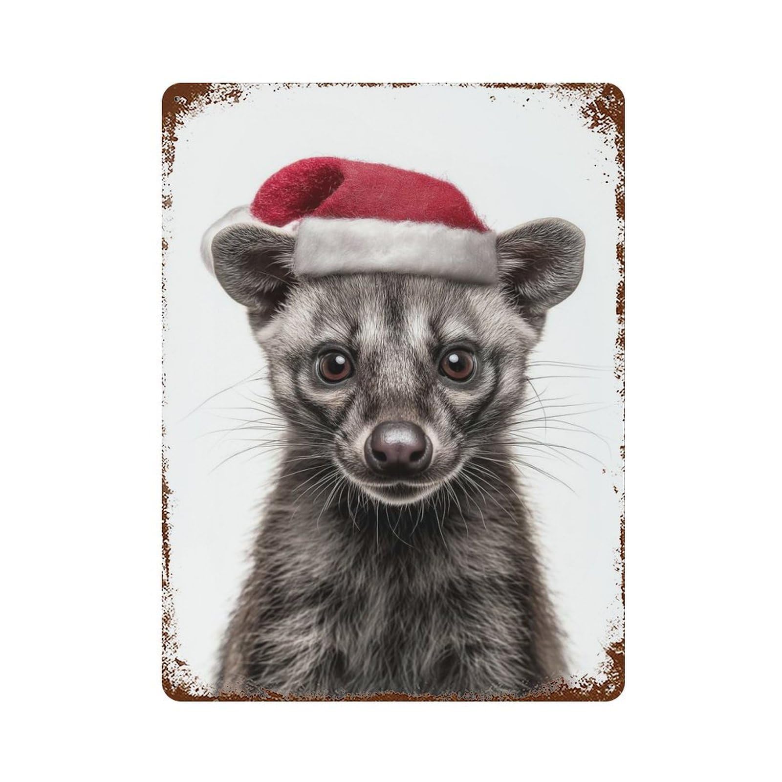 Civet Christmas Portrait 15.7"x11.8" Rust Effect Tin Sign, Industrial Home Decor for Living Room, Hallway And Home Decor