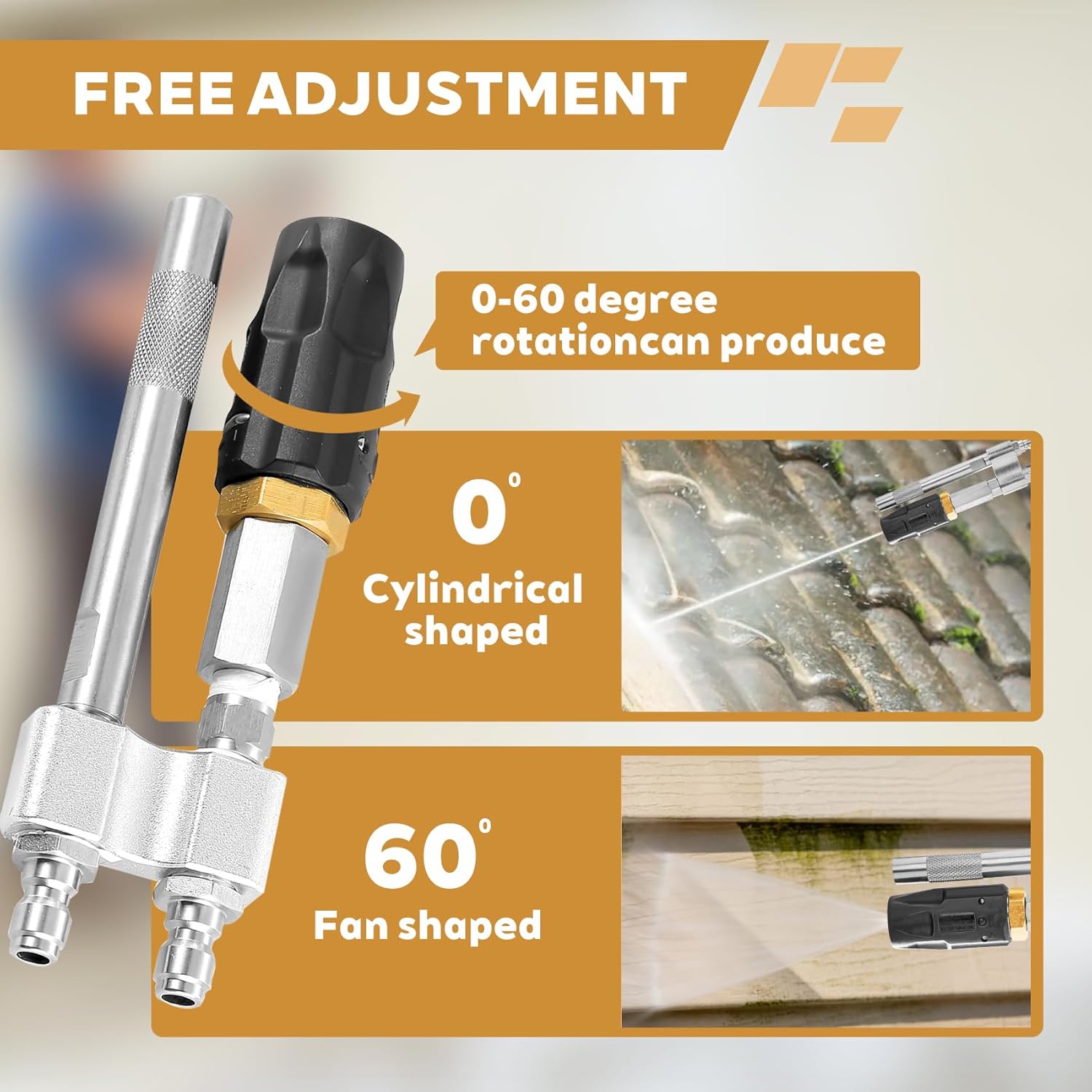 Shooter Tip M5 Twist Nozzle is Suitable for Long Range Soap Nozzle of 3-7GPM Pressure Washer, 2-in-1 Soft Wash Twist Nozzle with 0 to 60°Spray Mode and 1/4 "Quick Connection