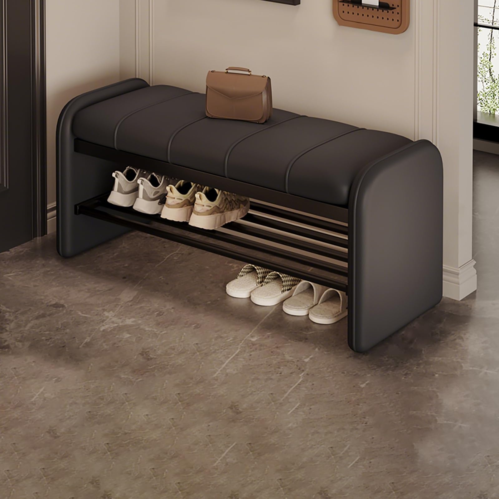 Rangement élégant chaussures et banc d'entrée au design minimaliste