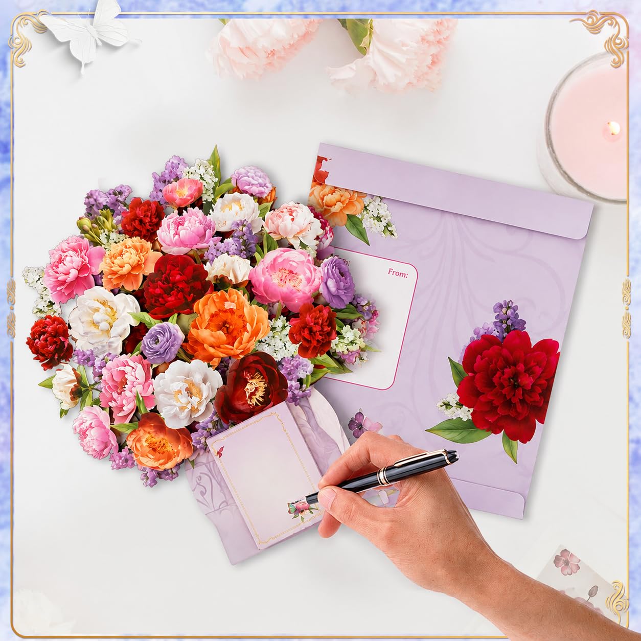 APOTODITO Tarjetas de cumpleaños para mujer, tarjeta de flores con música y luz, tarjeta 3D de ramo de flores, tarjetas de regalo para mamá, mujer, esposa, hija, novia