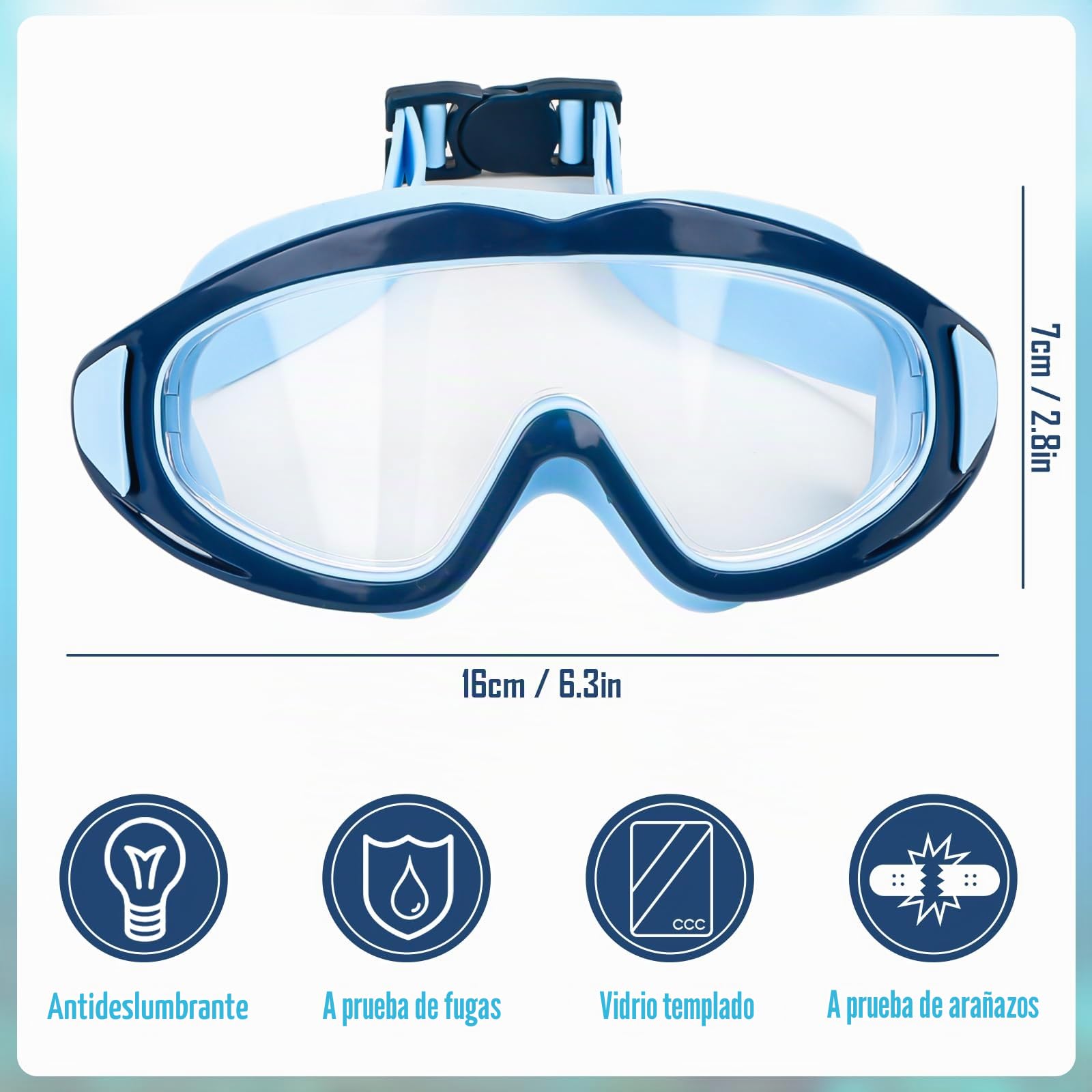Gafas de natación para niños, gafas de buceo para niños de 3 a 15 años, antivaho, impermeables, máscara de buceo panorámica, antifugas de 180°, para niños y niñas
