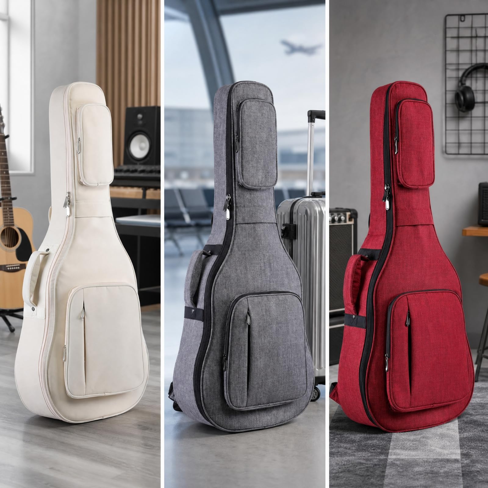 Perfeclan Funda Guitarra 39 Pulgadas con Acolchado 28 Mm Acolchada Funda Guitarra con Correas Mochila Acolchadas Portátil para Diario, Rojo