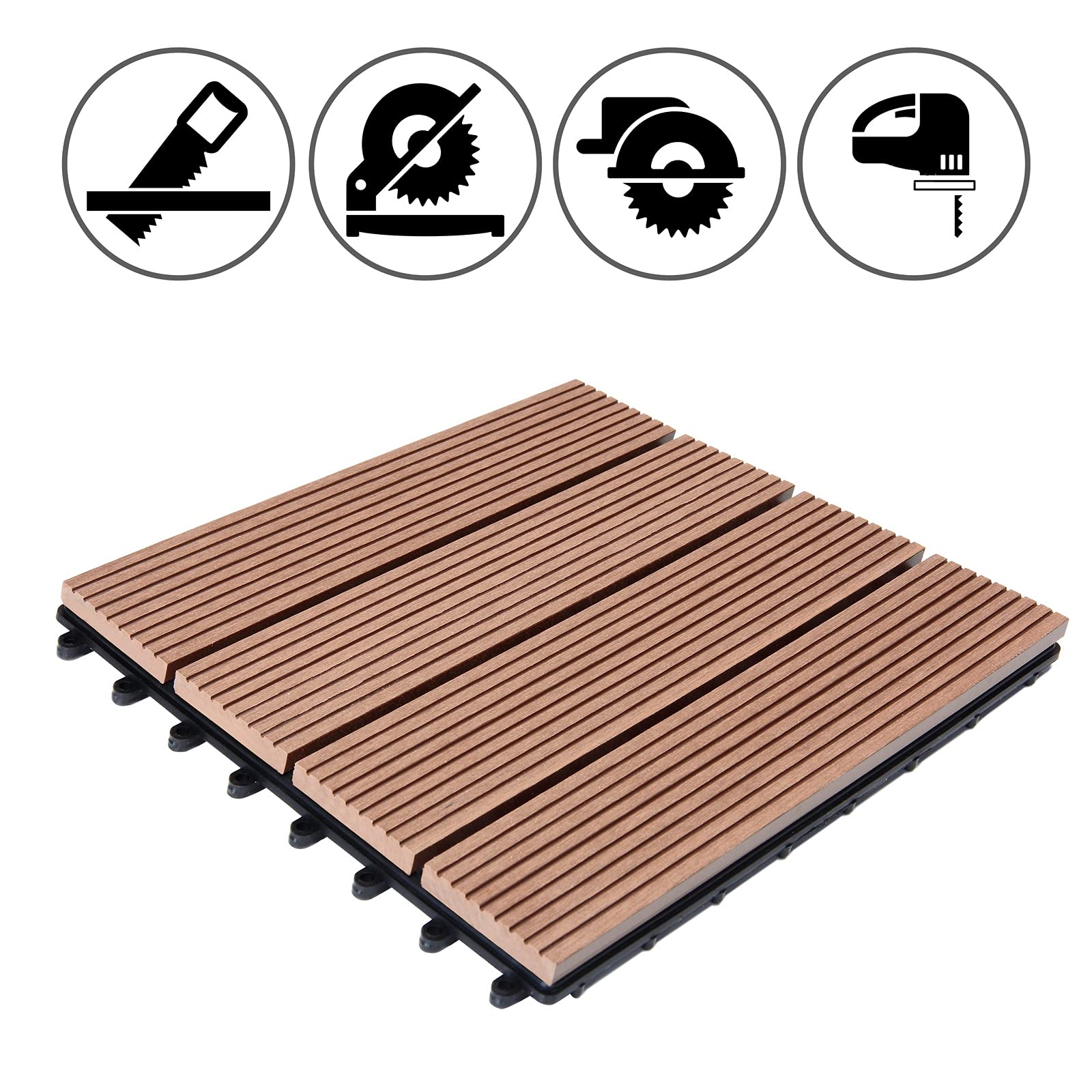 CASARIA® Set Baldosas Jardín Exterior WPC 30x30cm Losetas Madera Antideslizantes con Drenaje Suelo Terraza Balcón Sistema Click Aspecto Madera 4 Tablones Resistente a la Intemperie Terracota 4m²