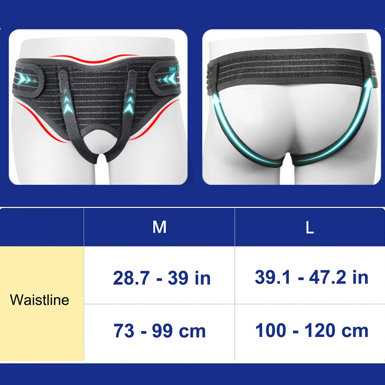Faja Hernia Inguinal Hombre Mujer, 4 Almohadillas, Cintura Ajustable | Truss fino para hernia inguinal simple o doble. Tejido transpirable, sujeción segura(Medium)