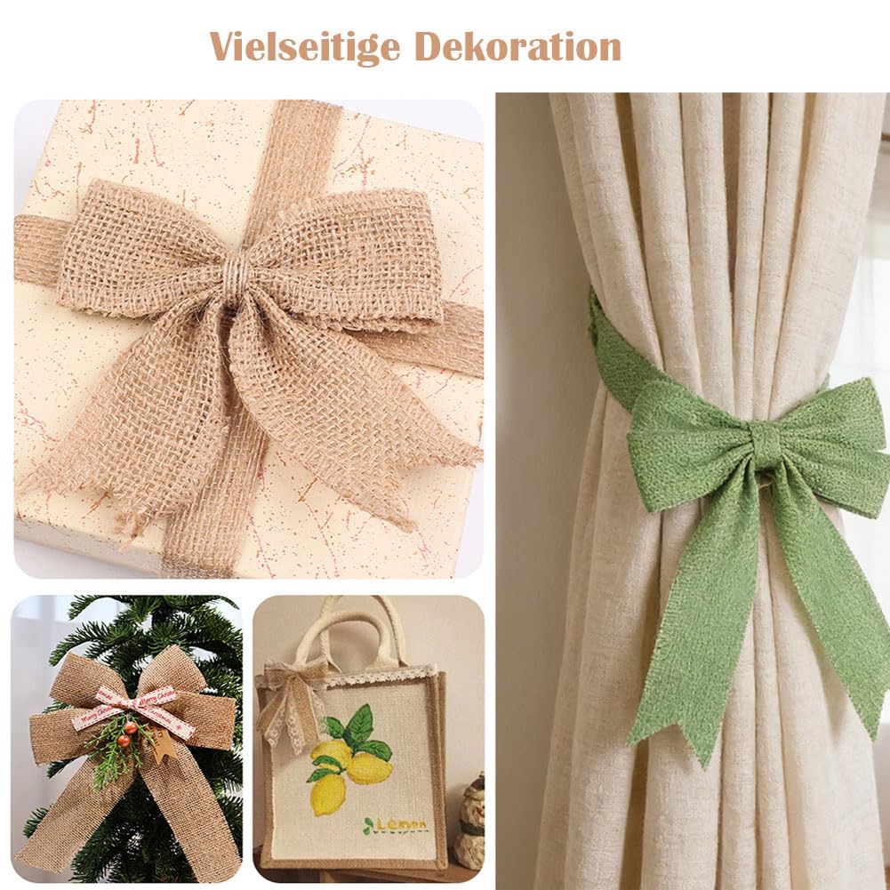 Lazos decorativos de 12 unidades, 21 x 25 cm, lazos de yute, grandes lazos de regalo, lazos de Navidad, lazos decorativos de lino, para casa, fiesta, boda, silla, decoración