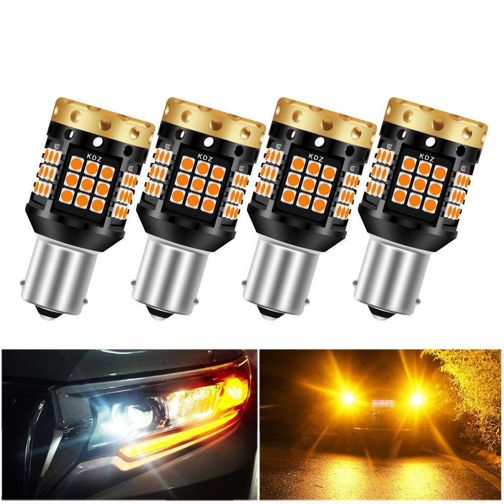 4 szt. bursztynowe 1156 BA15S P21W 45SMD żarówka LED kierunkowskazy wymiana bez błędów dla przedniego lub tylnego światła kierunkowskazu