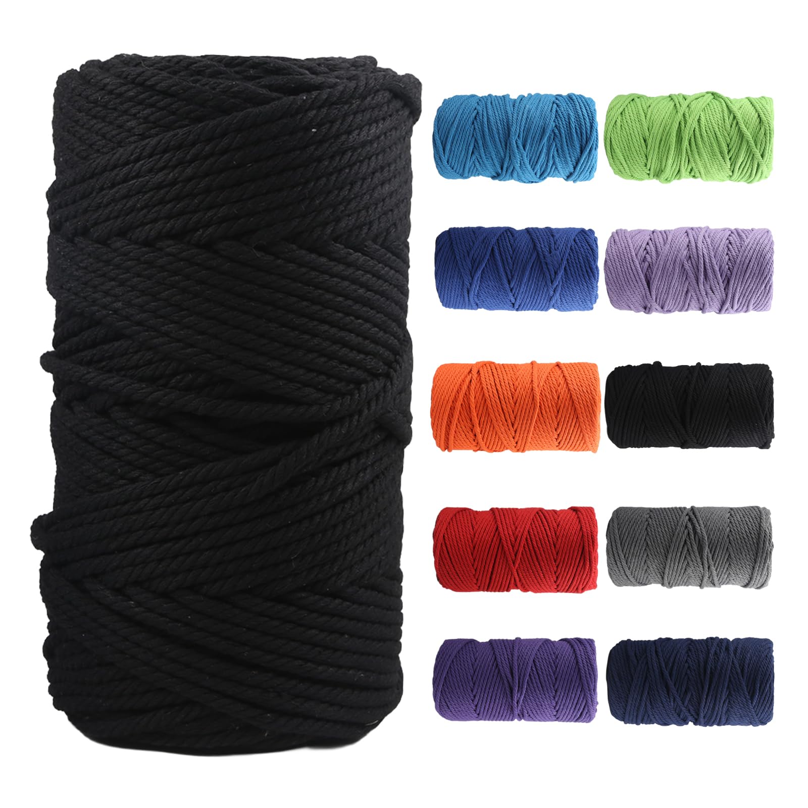 Macrame Cotton Cord 5mm×100m, Soft 4 Strand Twisted Natural Cotton for Handmade Wall Hanging, DIY, Craft Making, Knitting, Plant Hangers, Decorative Projects (Black) — image 1