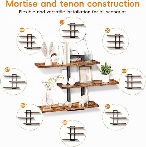 Miniatura 5 de Homode Estantes flotantes para pared, estantes de pared de madera para baño, estantes de 3 niveles para decoración de pared, estante de