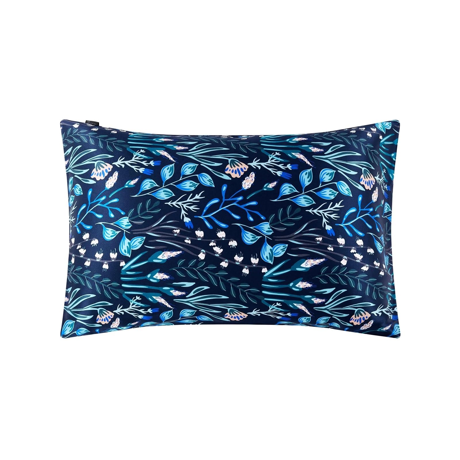 Silk Pillowcase 19 Momme Blue Painting White Flower With Blue(40x80cm)