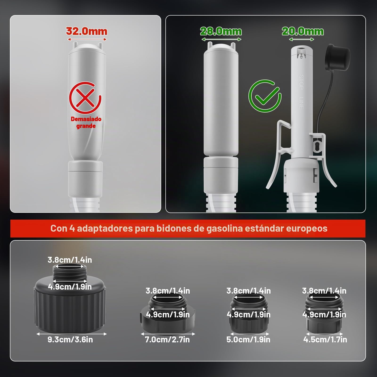 Bomba de Transferencia de Combustible con Sensor de Parada Automática Bomba de Combustible Eléctrica 12 V con USB-C para Transferencia de Gasolina Diésel (12 L/min) para Coche Autocaravana Generador