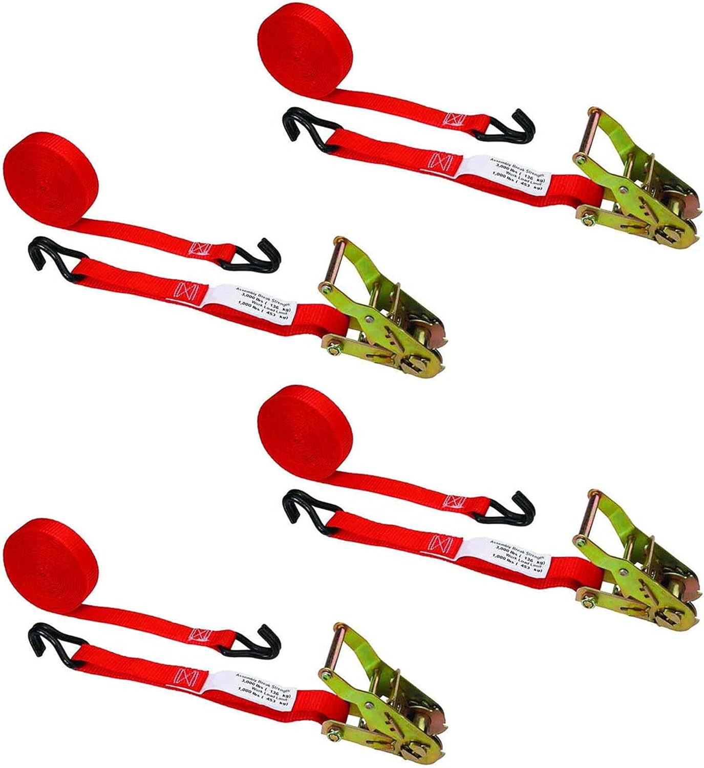 US Cargo Control Ratchet Tie Down Strap, 1 Inch x 10 Foot Ratchet Strap with Vinyl Coated Wire Hooks, Red Tie Down Straps, Secure Cargo with Ease, Straps Provide Needed Strength, 4 Pack