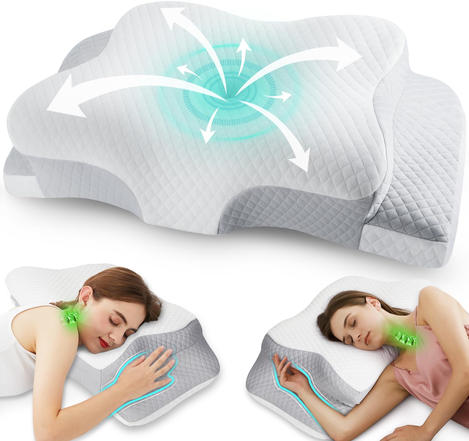 CERVILUNE® Oreiller Ergonomique Cervical Mousse Mémoire De Forme - Soulage Douleurs Cou, Dos Et Épaules