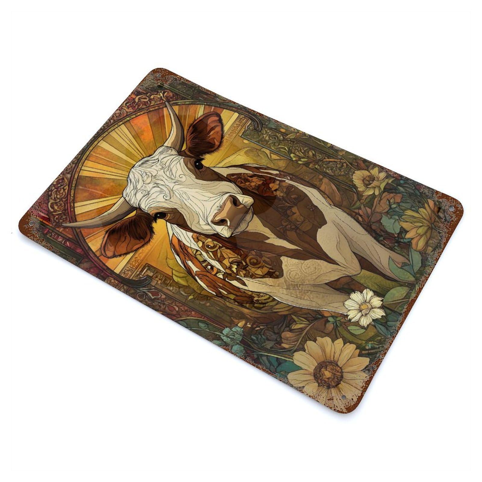 Cow Rust Effect Tin Sign 11.8"x7.9", Ideal for Farmhouse, Kitchen And Entryway Decor