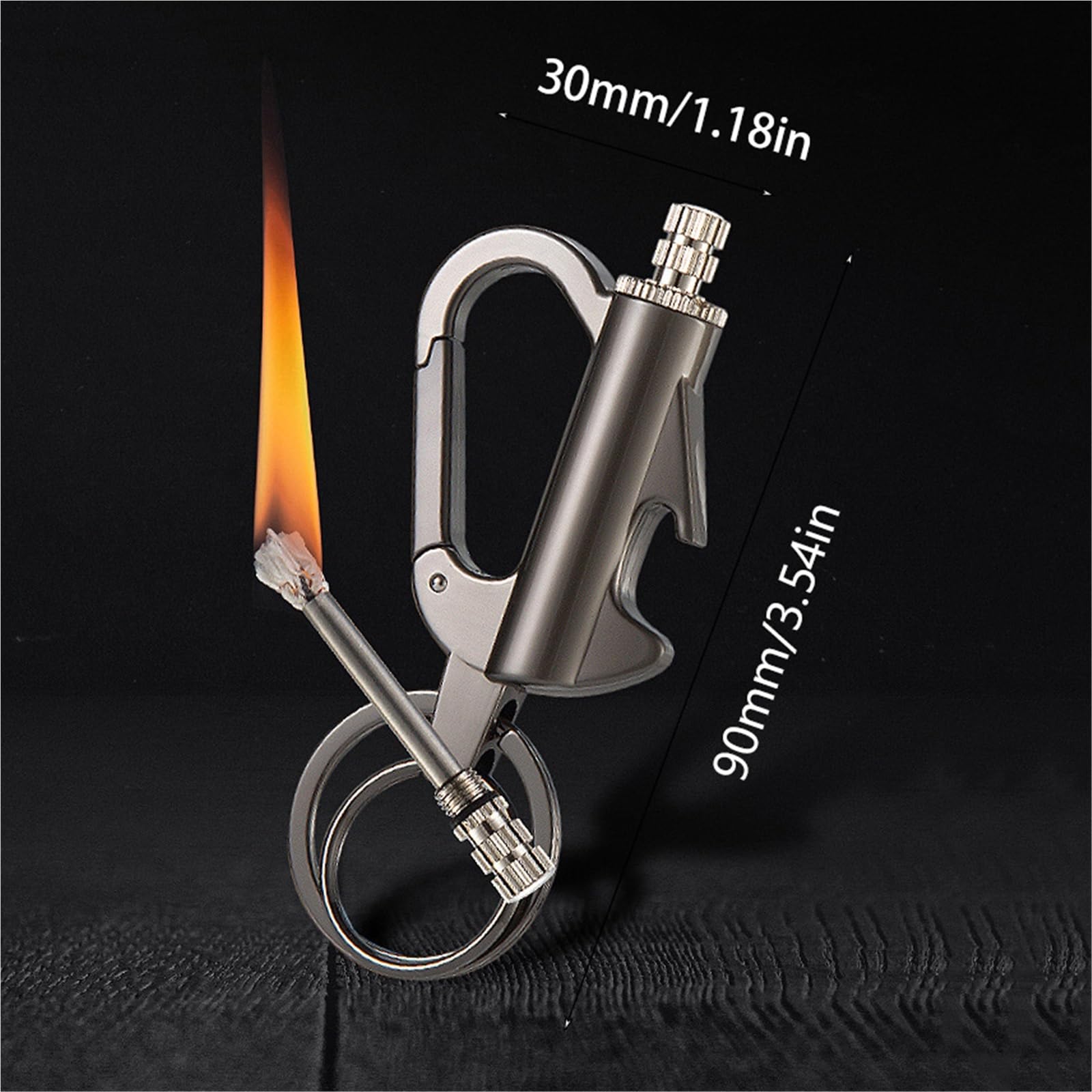 Llavero encendedor con abrebotellas multifunción, encendedor de queroseno recargable para exteriores y camping, para aventureros, diseño duradero y compacto
