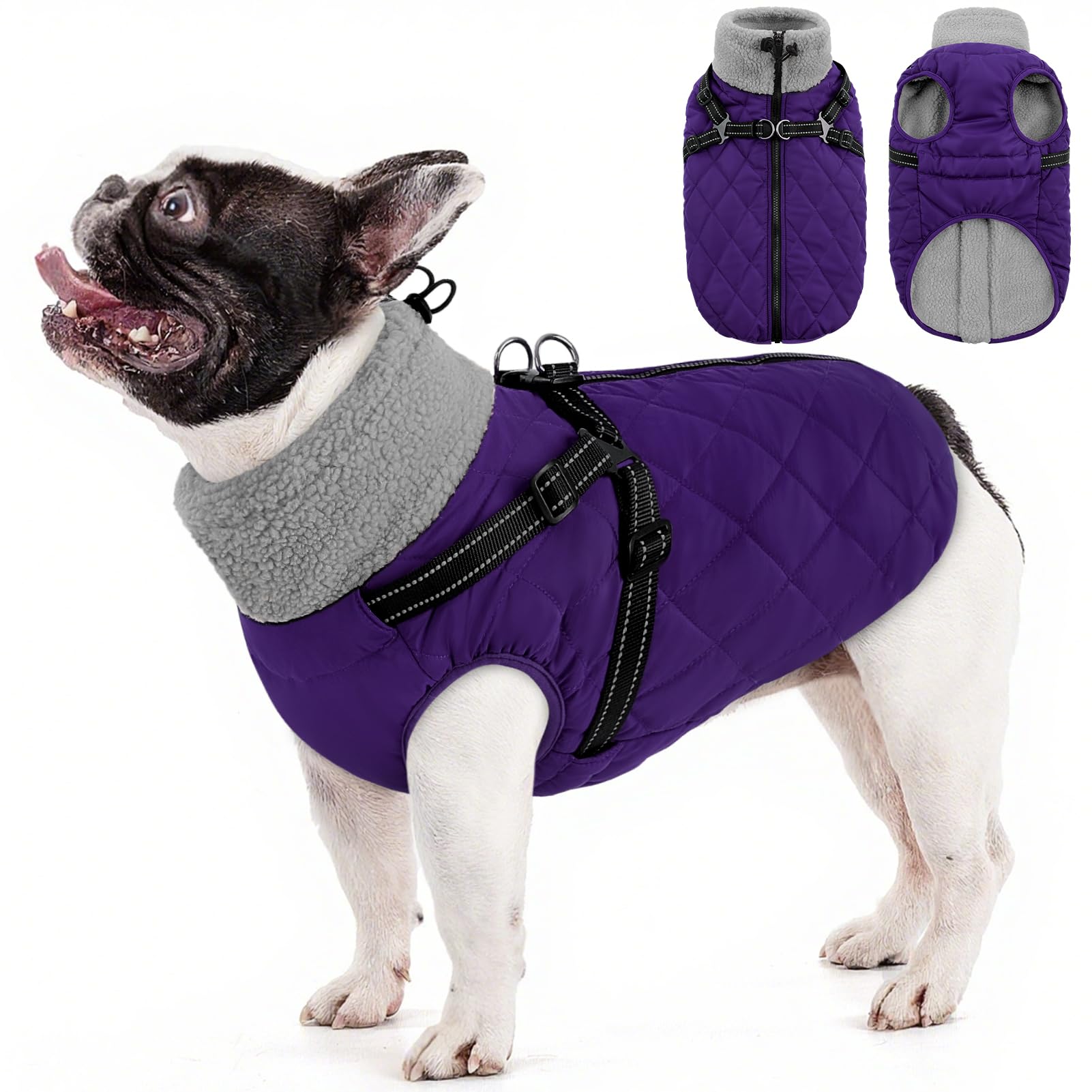 Queenmore Waterproof Dog Coat with Harness - Windproof Fleece Jacket