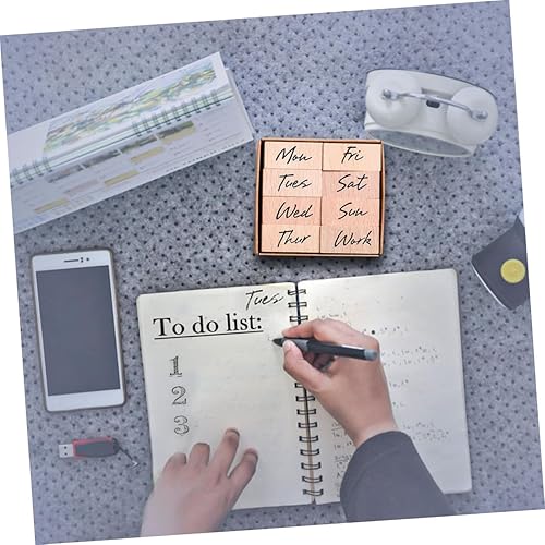 Miniatura 3 de Juego de 16 sellos de goma de madera, letras de semana y abreviaturas para manualidades, álbumes de recortes, decoración de diario y cuenta de mano